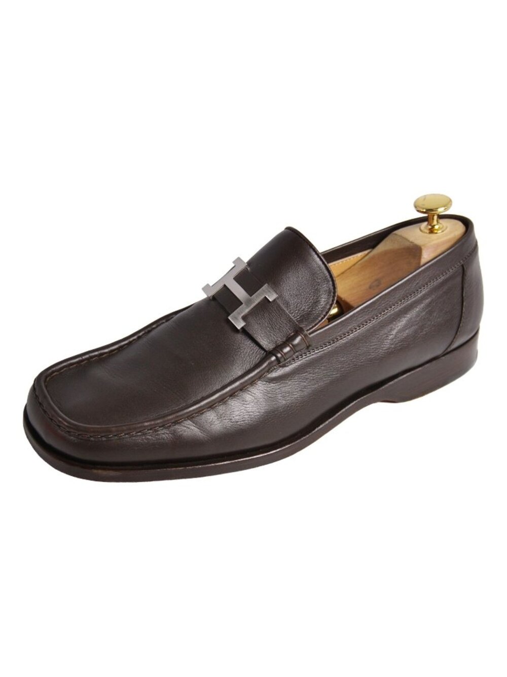Hermes Loafers Moccasins Business Shoes H Logo Constance Leather Brown